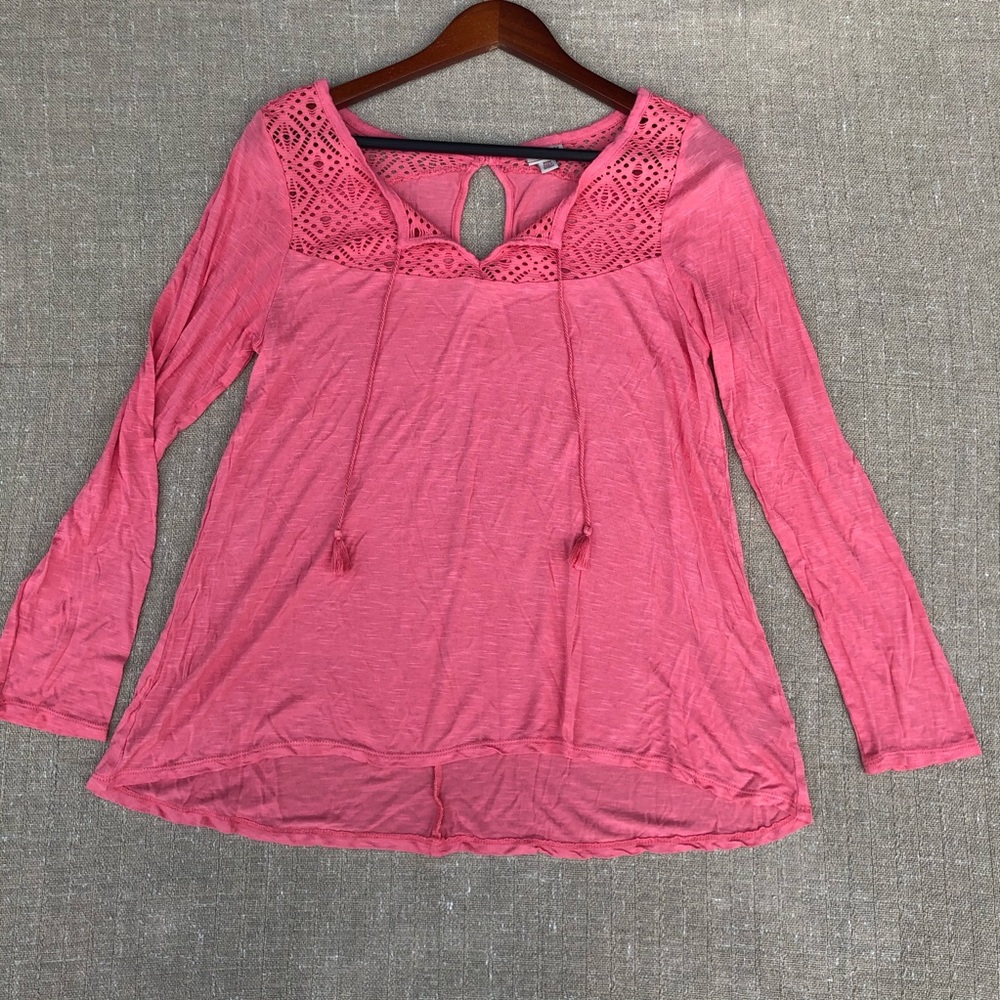 Cape Juby Rayon Knit Boho Blouse Coral Size Medium